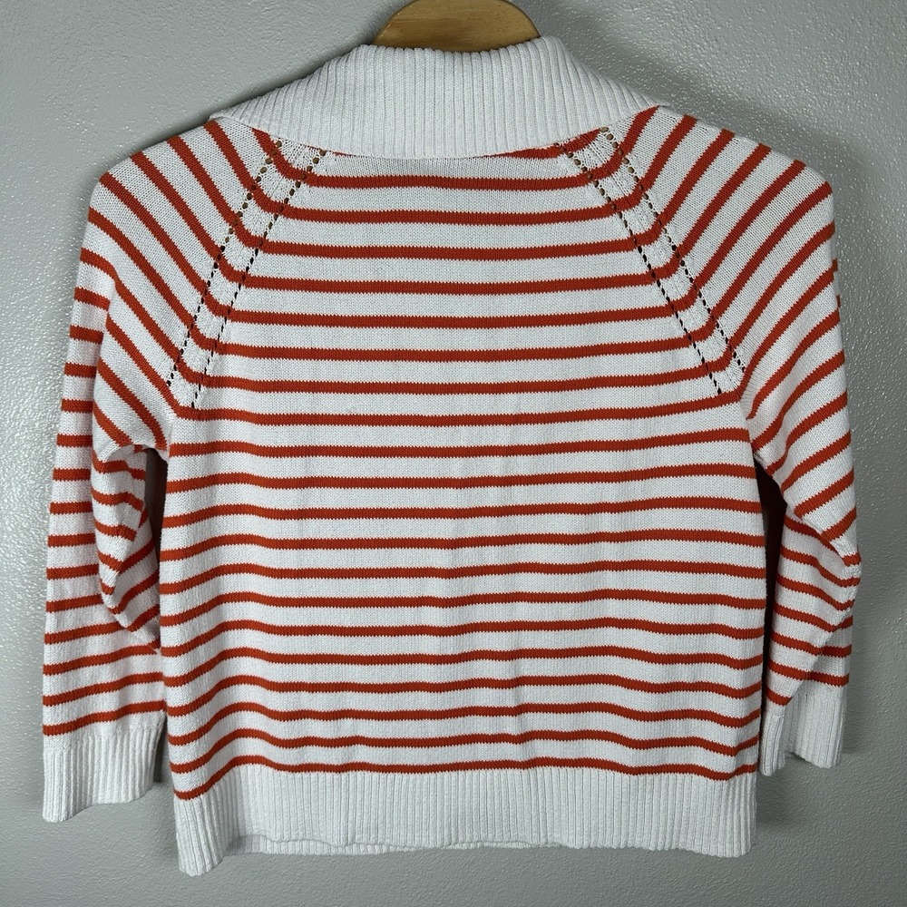 Talbots Johnny Collar Pullover Sweater Womens Size 2X Orange Stripe Cotton Blend - Picture 3 of 5